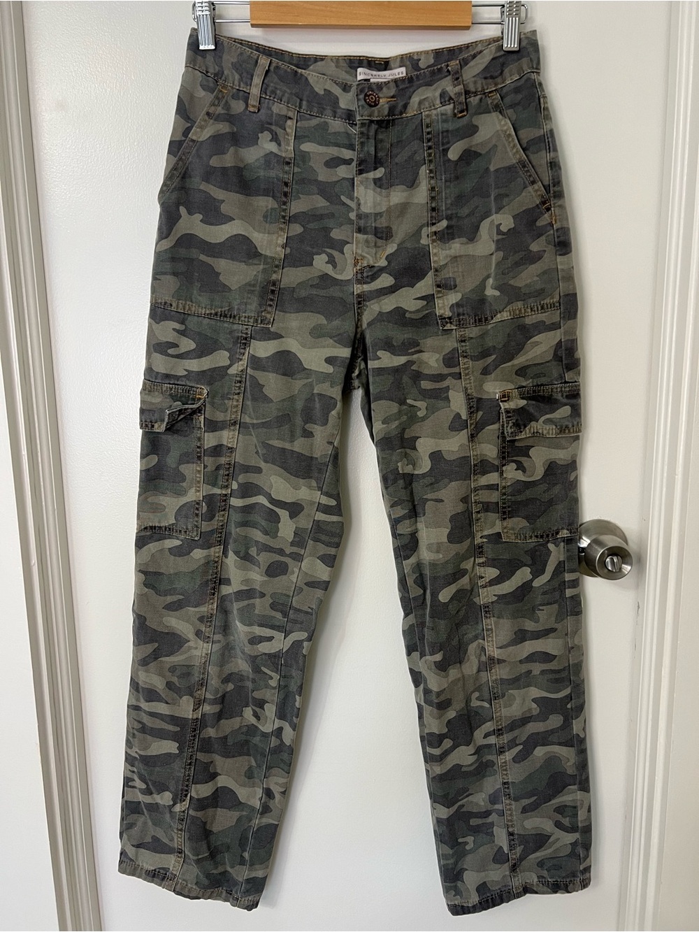 Sincerely Jules Women’s Camo Cargo Utility Pants High Rise Wide Leg Pants Y2K